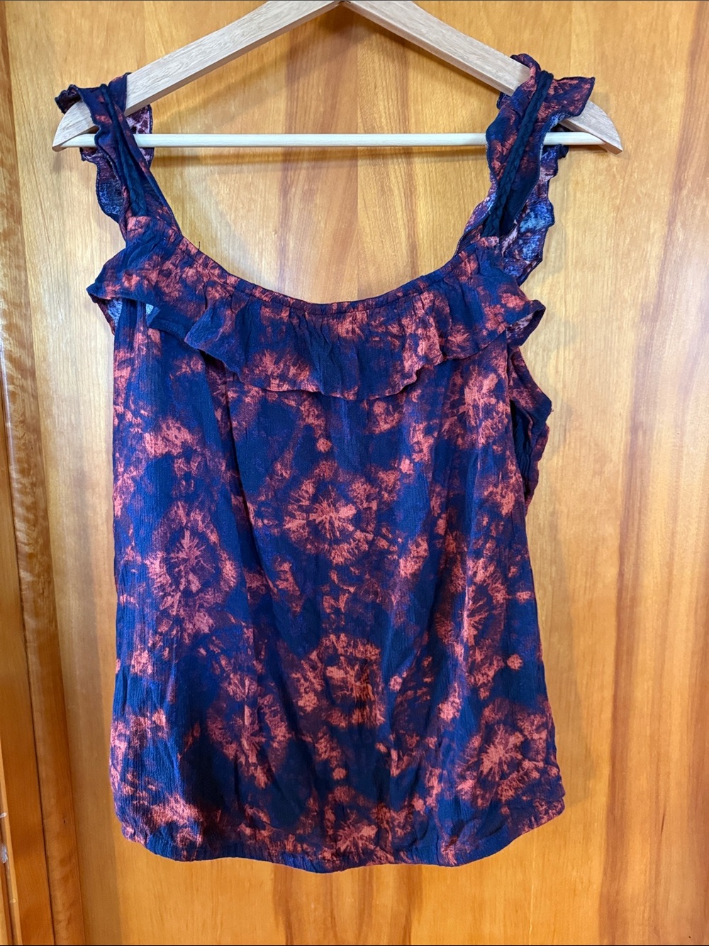 Maurices Navy & Rust Ruffled Tie-Dye Camisole